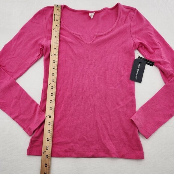 Melrose and Market Womens Size Medium Pink Micro Rib Long Sleeve Tee T-Shirt - Picture 4 of 6